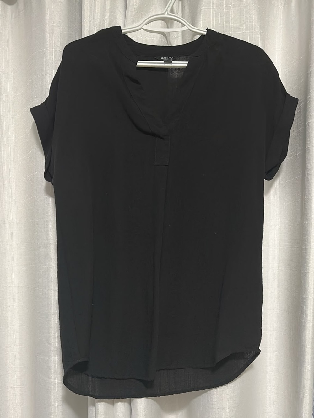 RACHEL ROY Black Short Sleeve V-Neck Blouse with Roll Cuff Sleeves
